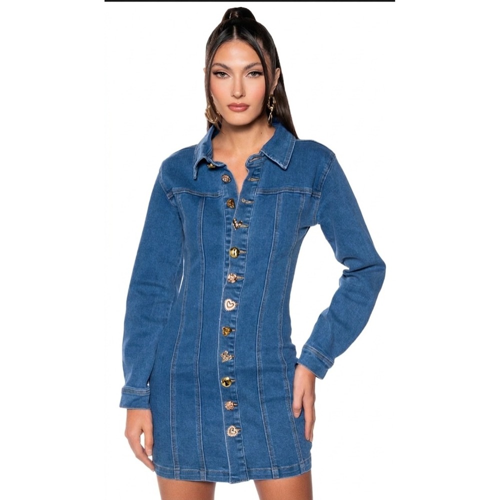 Akira Retro Streetwear Mini Dress Blue Denim Clubwear Size S Hippie Bohemian